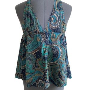 SOME ODD RUBIES Blue paisley halter top